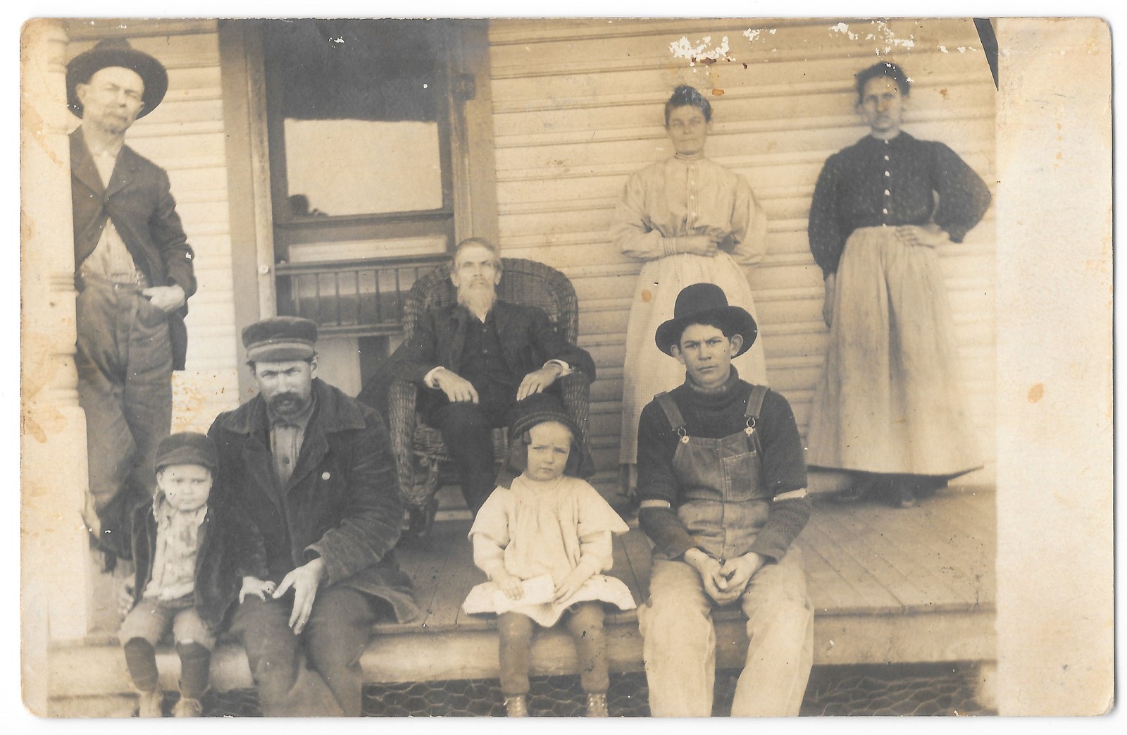RPPC Large Family Group Portrait Farmhouse Porch c1910s Real Photo Postcard