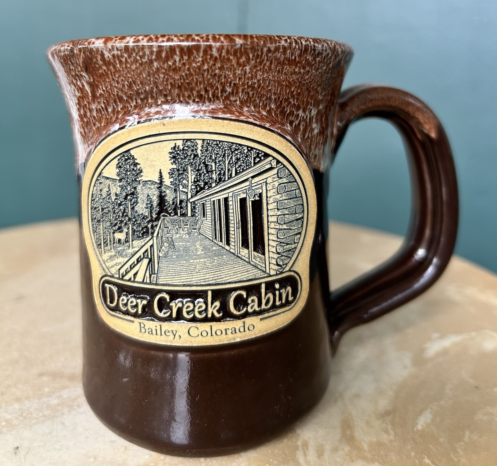 Deneen Pottery Mug 2017 Deer Creek Cabin Bailey Colorado Brown Drip 14oz Coffee Deneen Pottery Mug 2017 Deer Creek Cabin Bailey Colorado Brown Drip 14oz Coffee