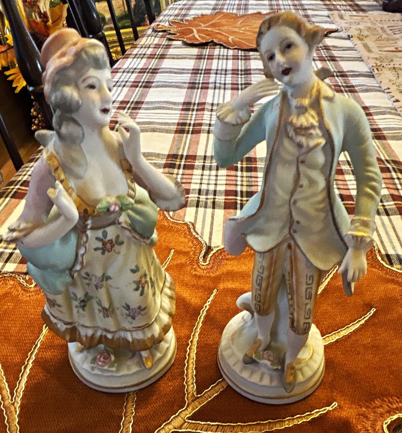Hand Painted Porcelain Victorian Figurines Set of 2 Floral 6 inches 