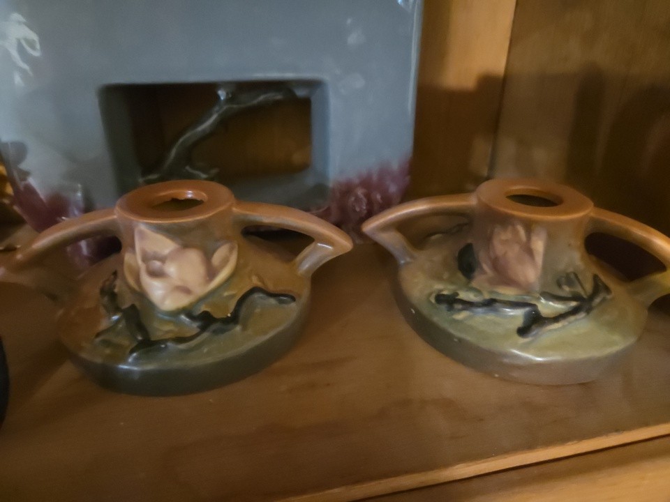 Roseville Magnolia Candle Holders, 1156-2 1/2 Roseville Magnolia Candle Holders, 1156-2 1/2
