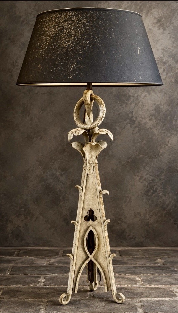 Antique Arts & Crafts Gothic Wrought Iron Lamp Lantern 34.5\ Antique Arts & Crafts Gothic Wrought Iron Lamp Lantern 34.5\