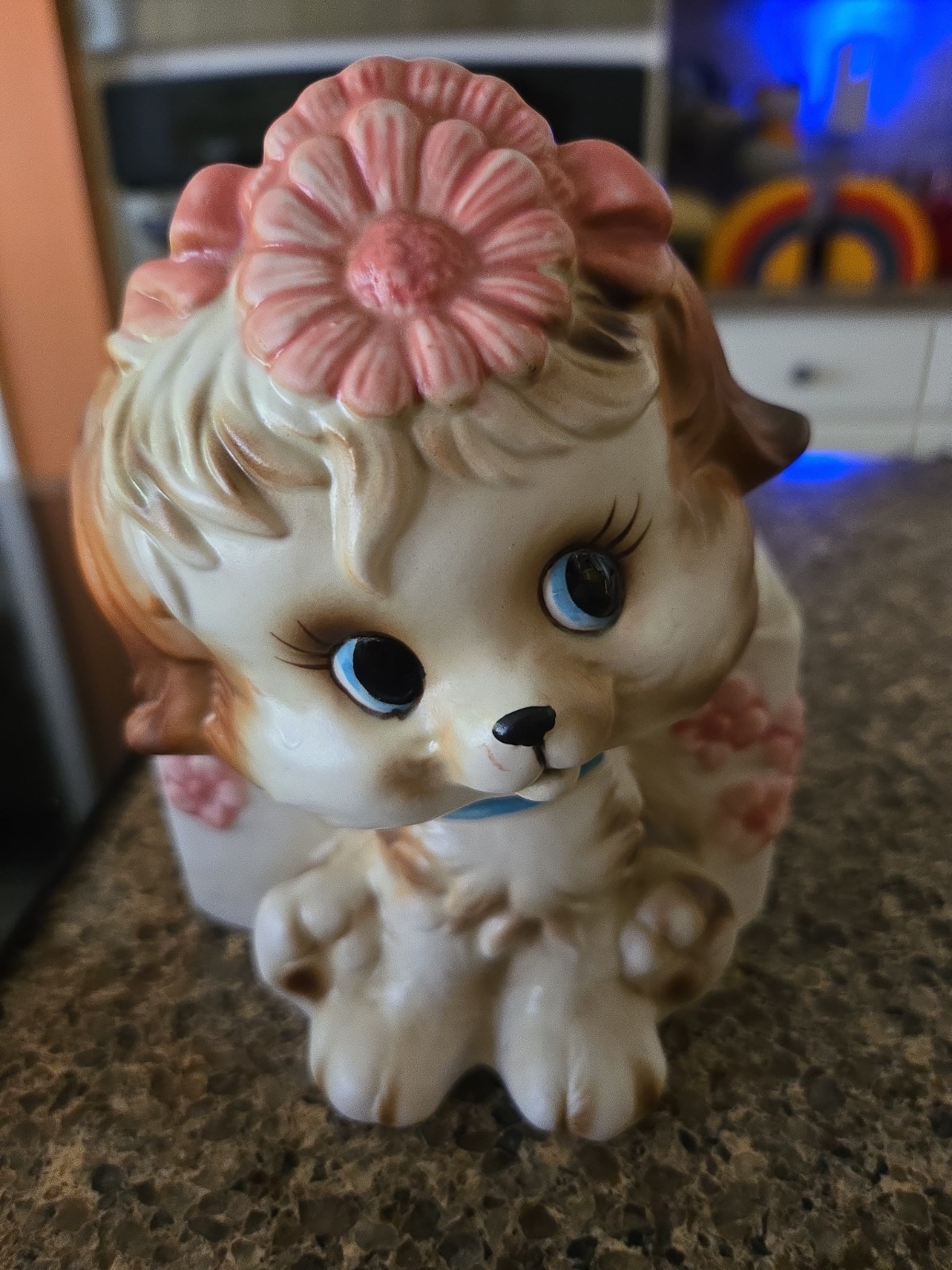 1950s vintage napco planter ceramic puppy pink flower daisy