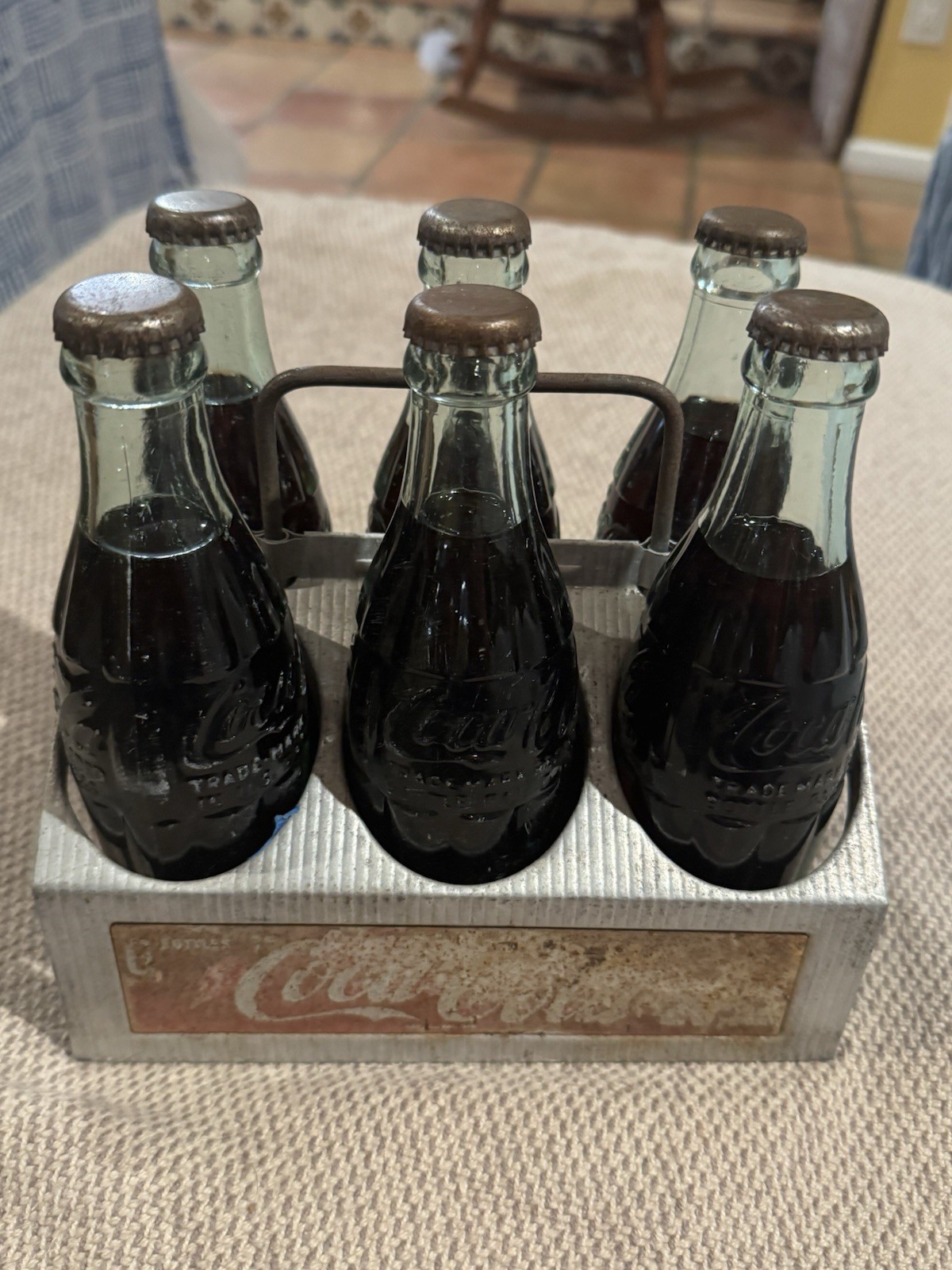 6 Unopened 1950’s - 1960’s Coca Cola Bottles and 6 Pack  Aluminum Carrying Case