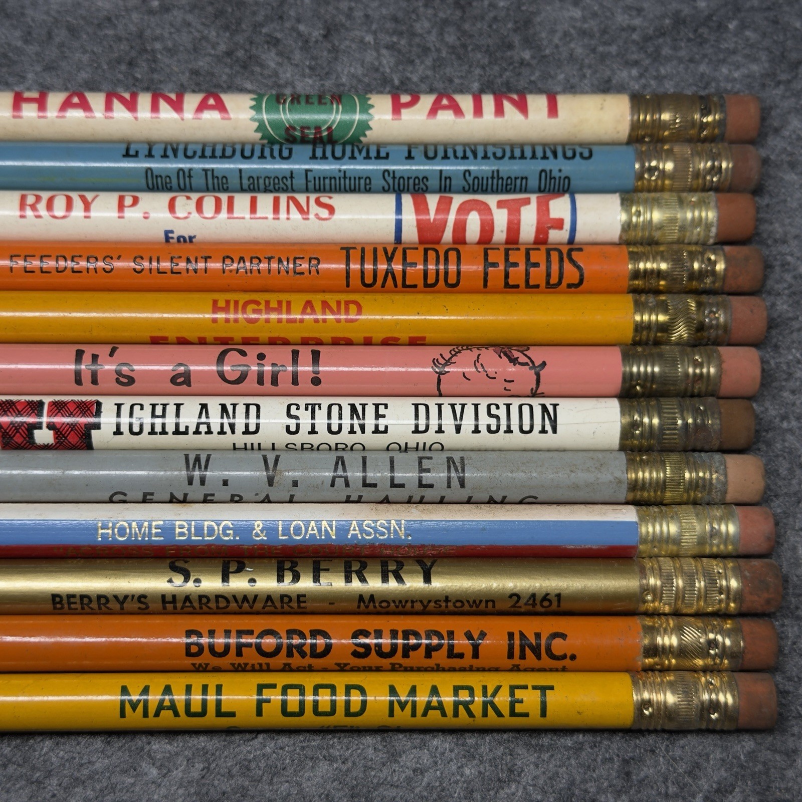 Lot of 12 Vintage Advertising Pencils Mixed Local Businesses Rare