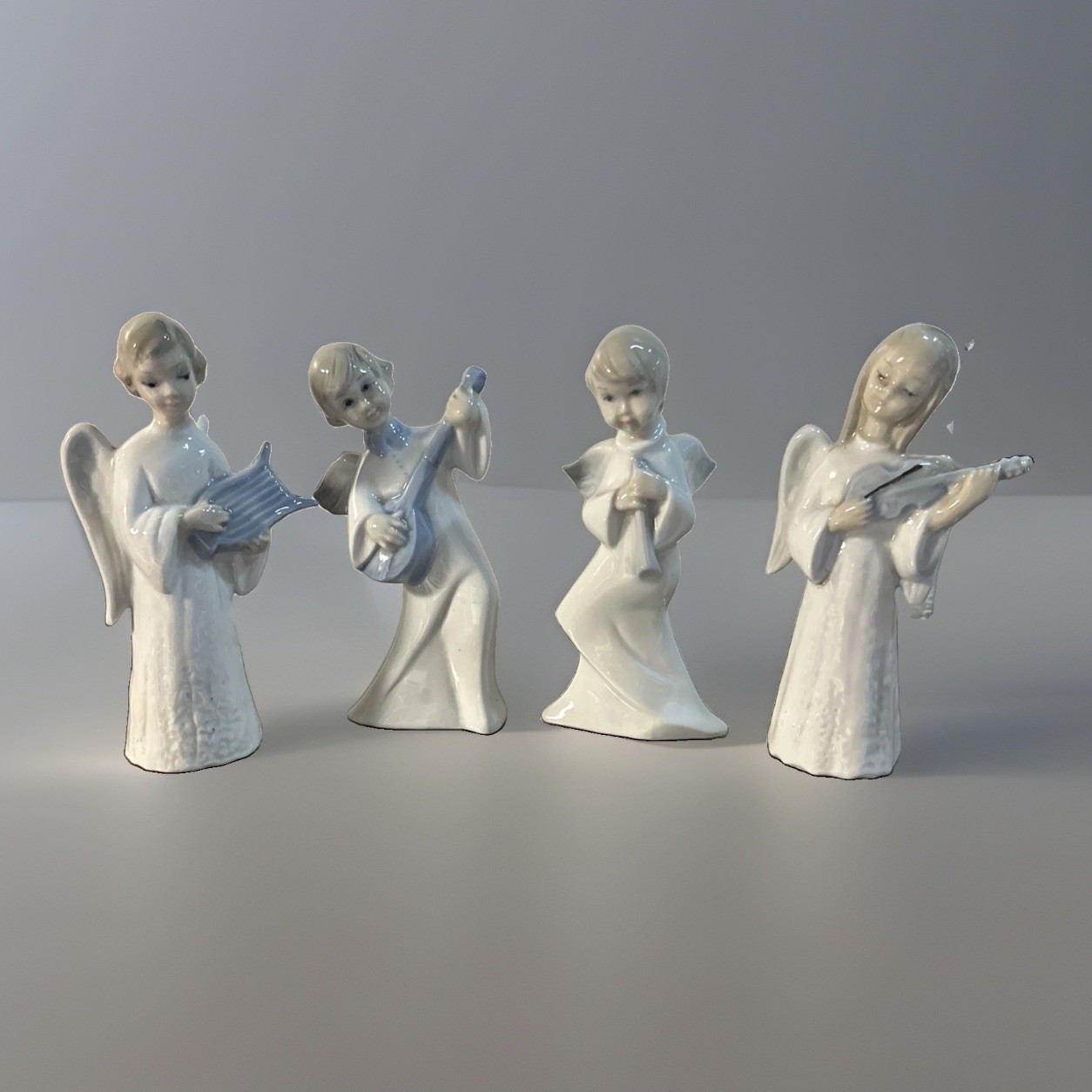 Vintage TENGRA Spain Porcelain Angel Figurine Orchestra Set 4 Choir Musician VTG