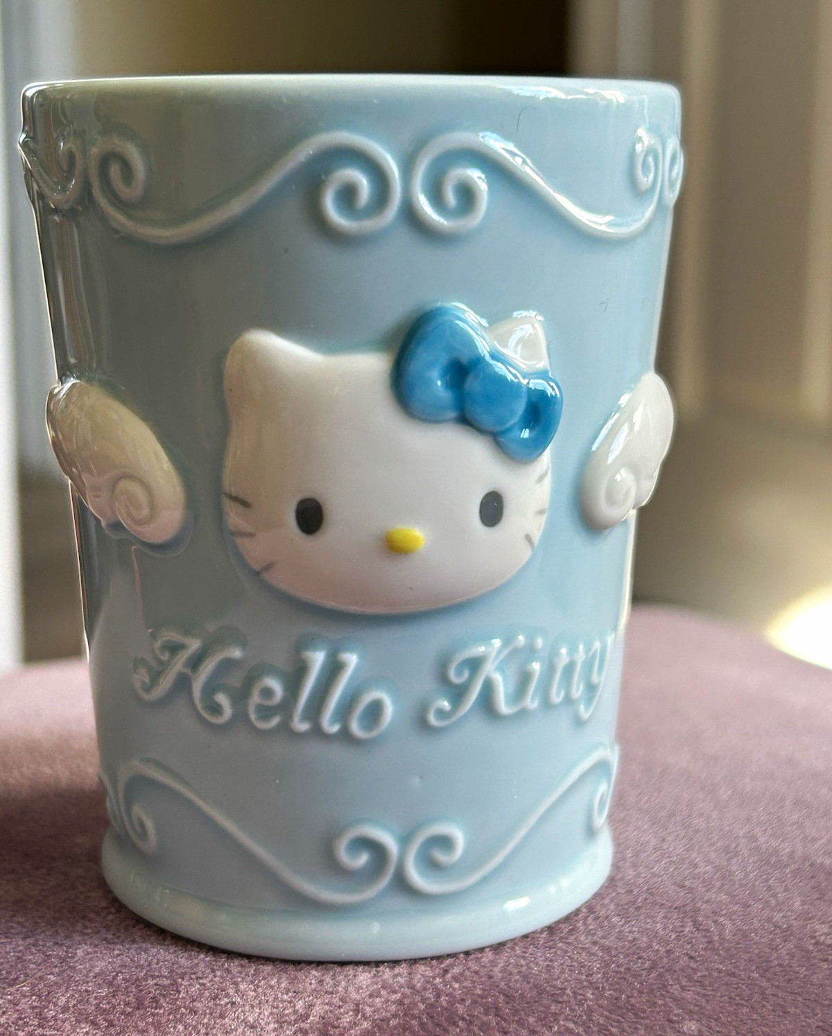  Rare 1999 Sanrio Hello Kitty Blue Angel Ceramic Cup Toothbrush Holder VintgeY2K