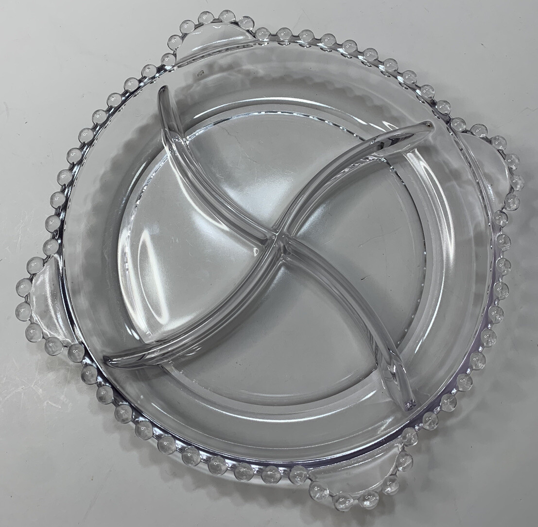 Vtg Imperial Glass Candlewick 4 Part Divided Relish Dish Crystal Clear Handled