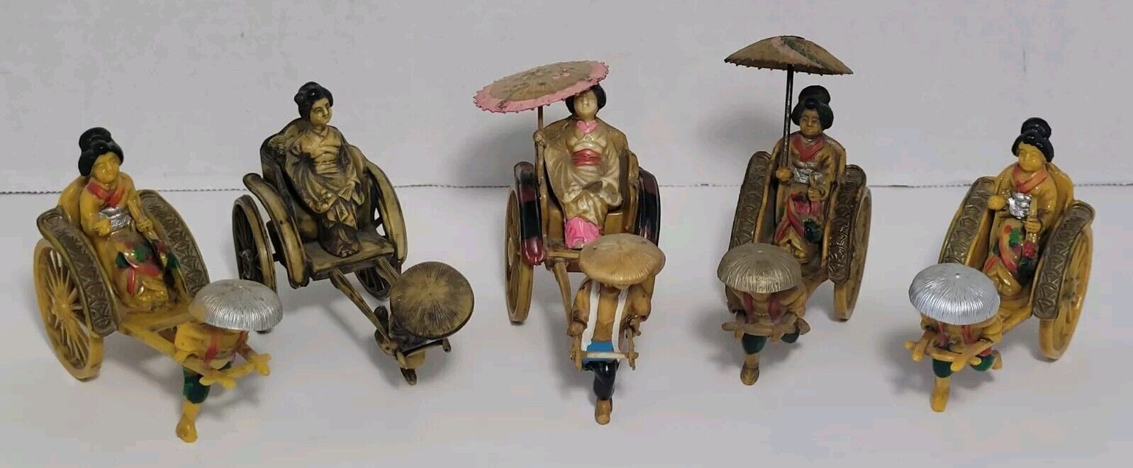Lot Of 5 Vintage Celluloid Japanese Geisha Girl In Rickshaw Toys Collectible