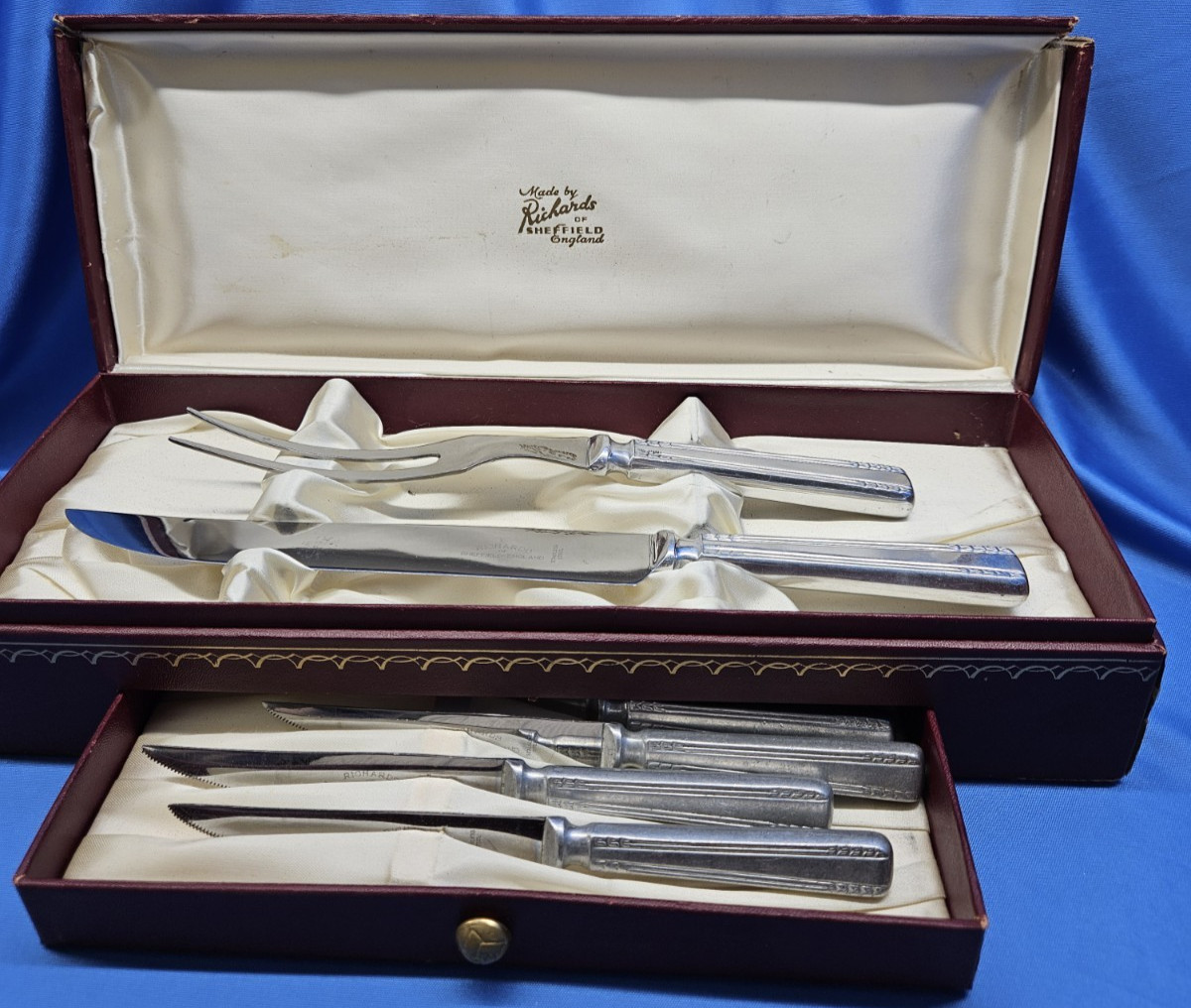 Made by Richards of Sheffield England Stainless Steel Knife Set 8 Pc Vintage Made by Richards of Sheffield England Stainless Steel Knife Set 8 Pc Vintage