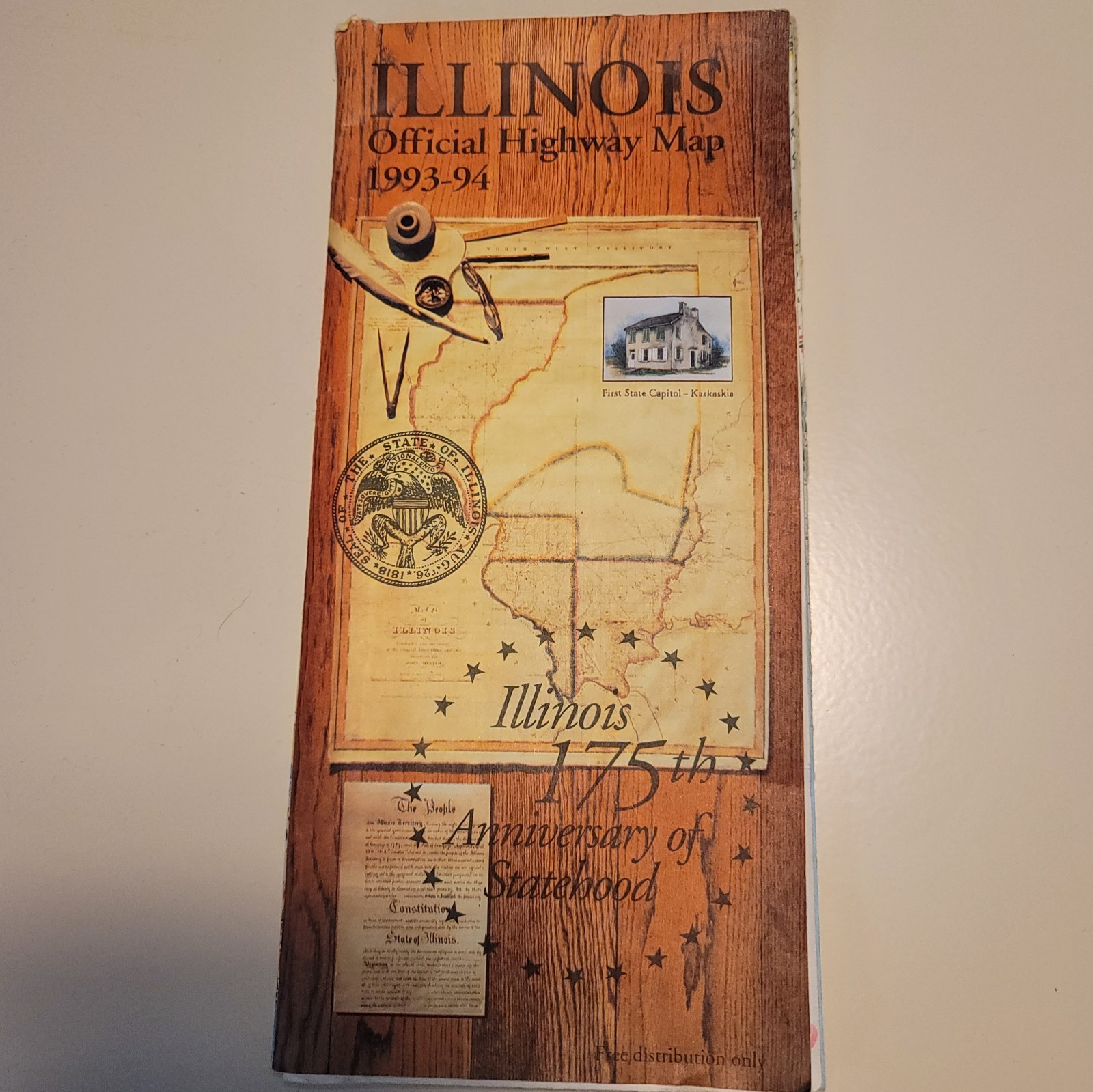Vtg 1993-94 Illinois State Official Highway Dept. Road Map 175th Anniversary