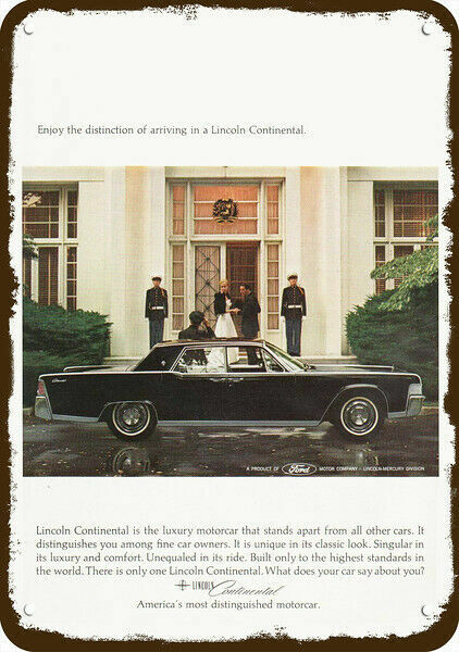 1965 LINCOLN CONTINENTAL Car White House Vntg-Look DECORATIVE REPLICA METAL SIGN 1965 LINCOLN CONTINENTAL Car White House Vntg-Look DECORATIVE REPLICA METAL SIGN