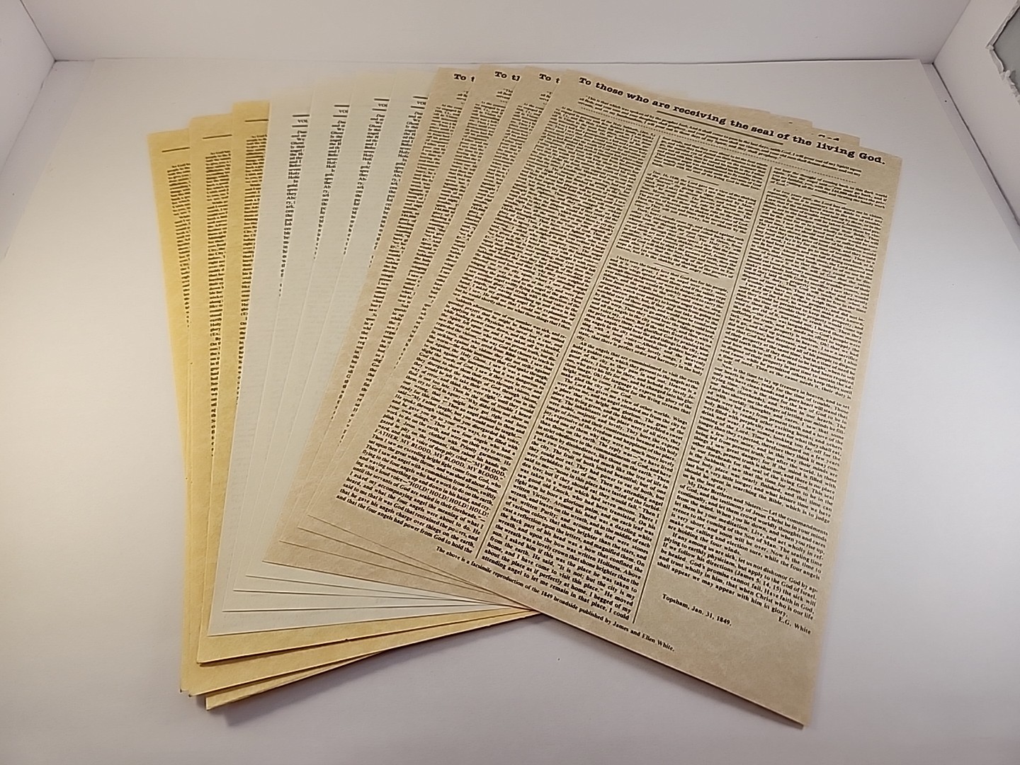 Lot 12 SDA Adventist Broadside Facsimile Ellen White Joseph Bates 1840sReprints 