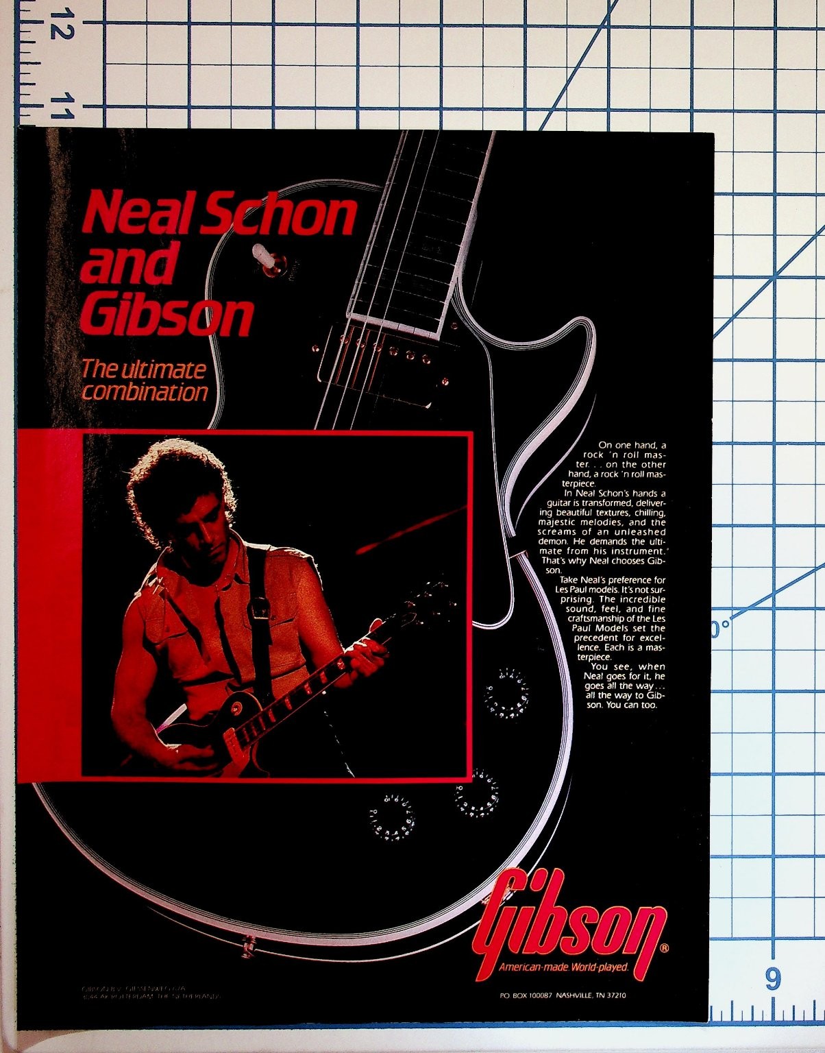 Neal Schon Gibson Les Paul Guitar Ad 1982 Vintage Journey Rock Music Ephemera Neal Schon Gibson Les Paul Guitar Ad 1982 Vintage Journey Rock Music Ephemera