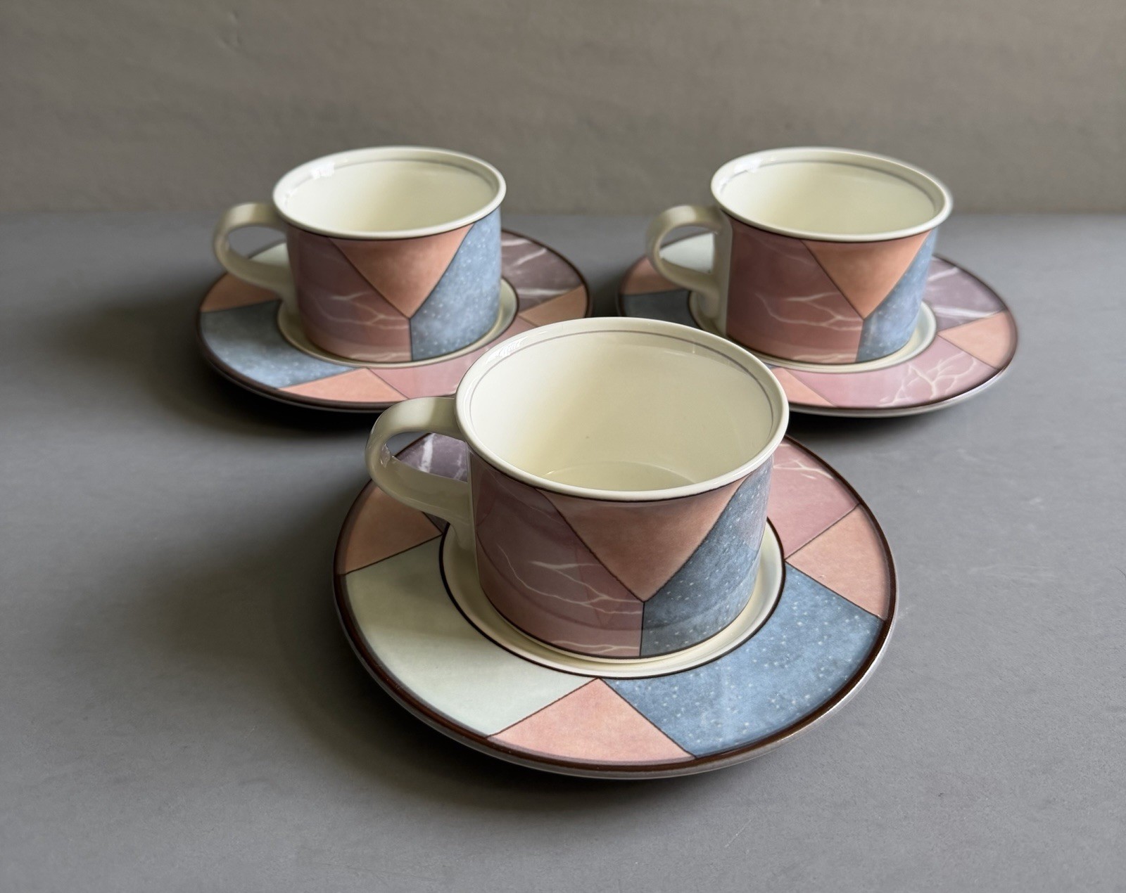 Vintage Mikasa Piazza Cup & Saucer Set Of 3 Marble Mosaic