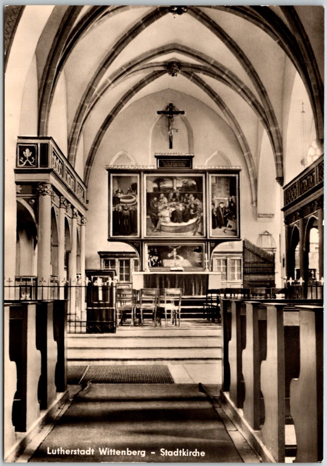 Interior View of Stadtkirche Church in Lutherstadt Wittenberg Vintage Postcard