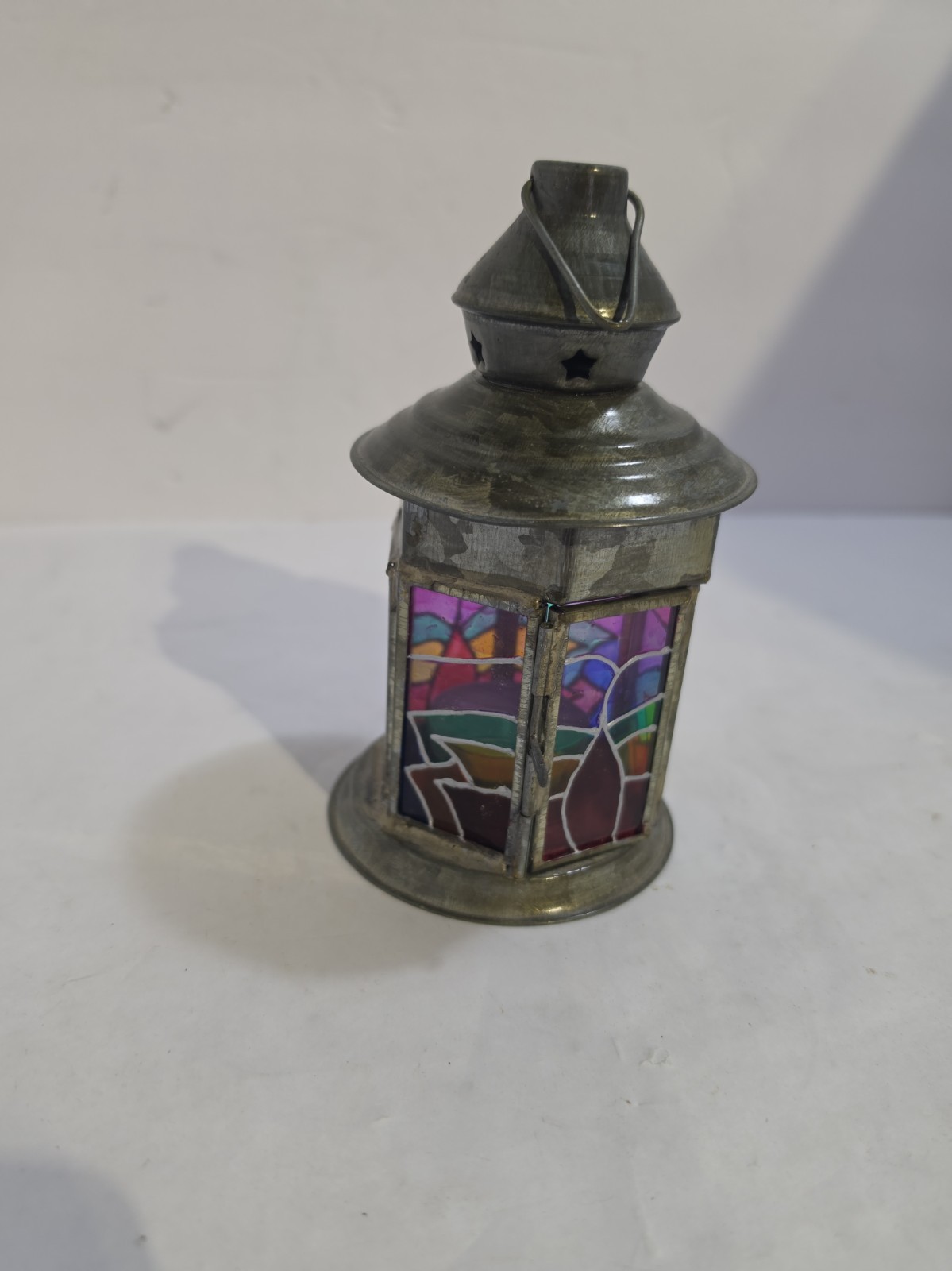 Vintage Metal Candle Holder Stained Glass