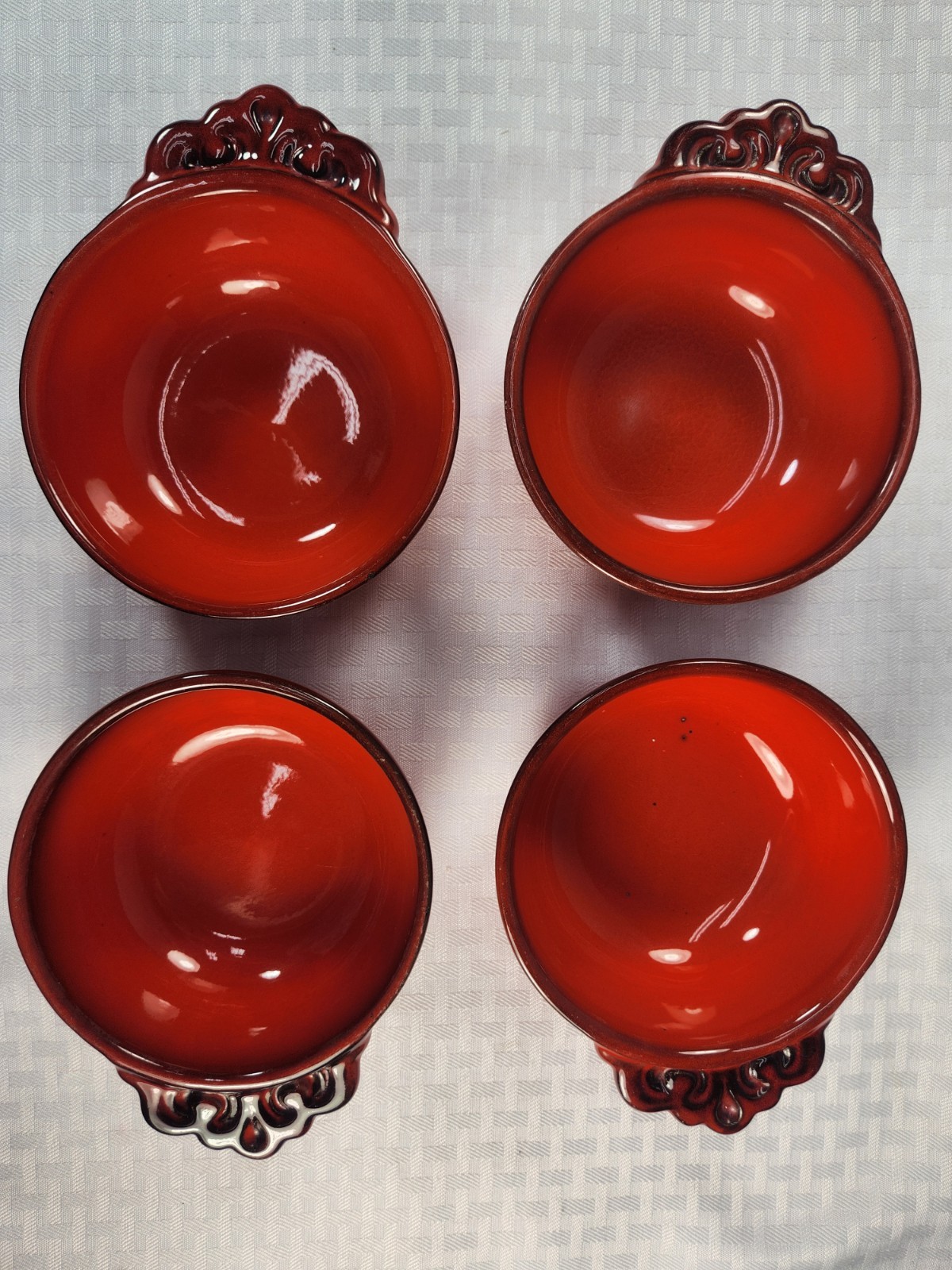 Vtg Metlox Poppytrail Red Rooster Handled Soup Bowls Set of 4 MCM California