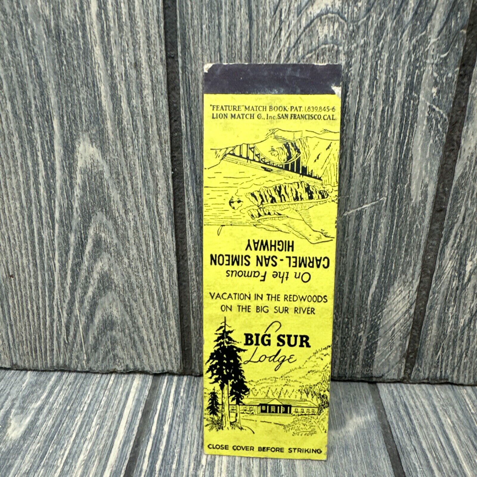 Vtg Big Sur Lodge Redwoods Matchbook Cover Advertisement