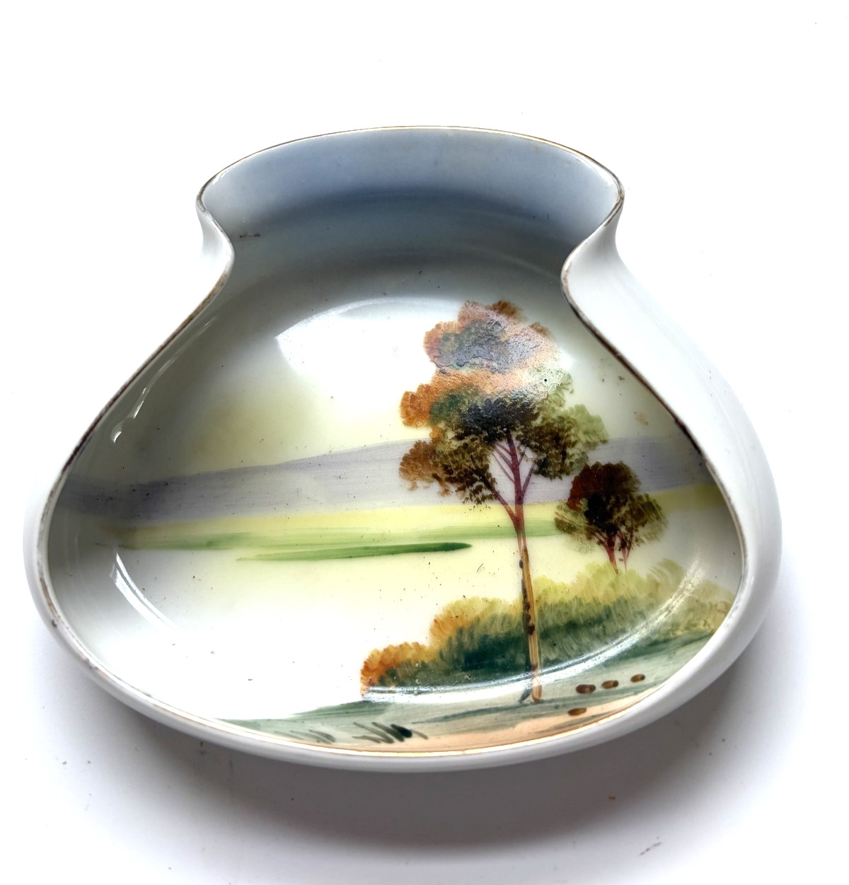 ANTIQUE MEITO PORCELAIN TREE IN MEADOW TRINKET DISH ODD SHAPED ANTIQUE MEITO PORCELAIN TREE IN MEADOW TRINKET DISH ODD SHAPED