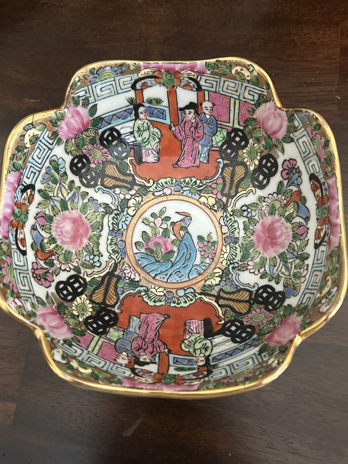 Chinese Oriental Porcelain People Scenery Bowl Container Deco