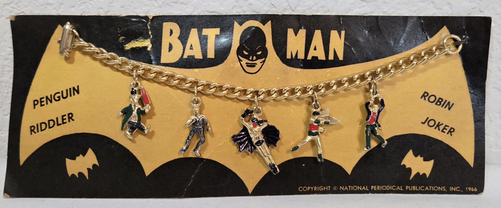 Vintage 1966 Batman Charm Bracelet Joker Robin Penguin Riddler NPP DC Comics