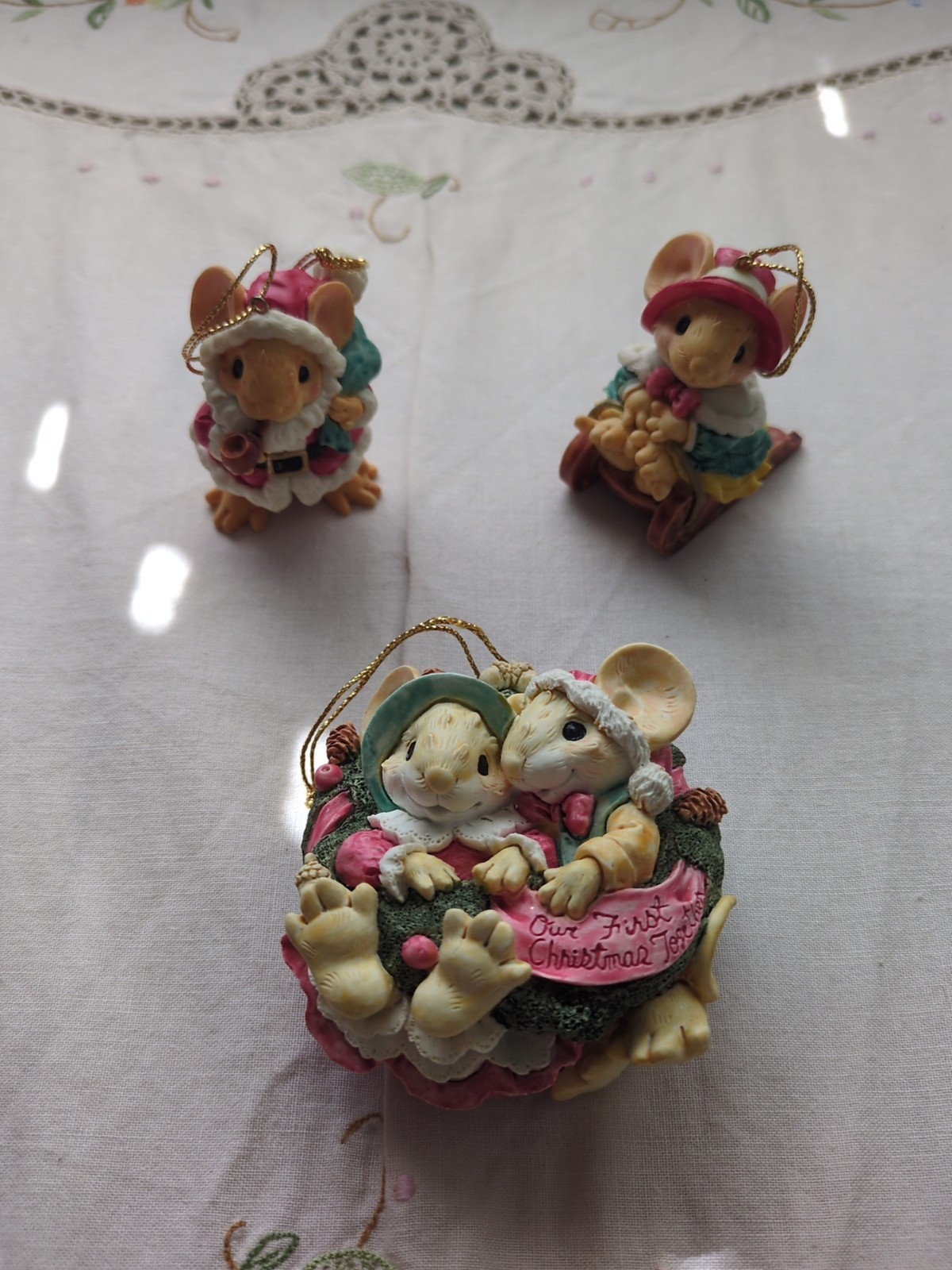 Vintage GANZ 1990s Little Cheesers Christmas Mouse Ornaments Lot Of 3