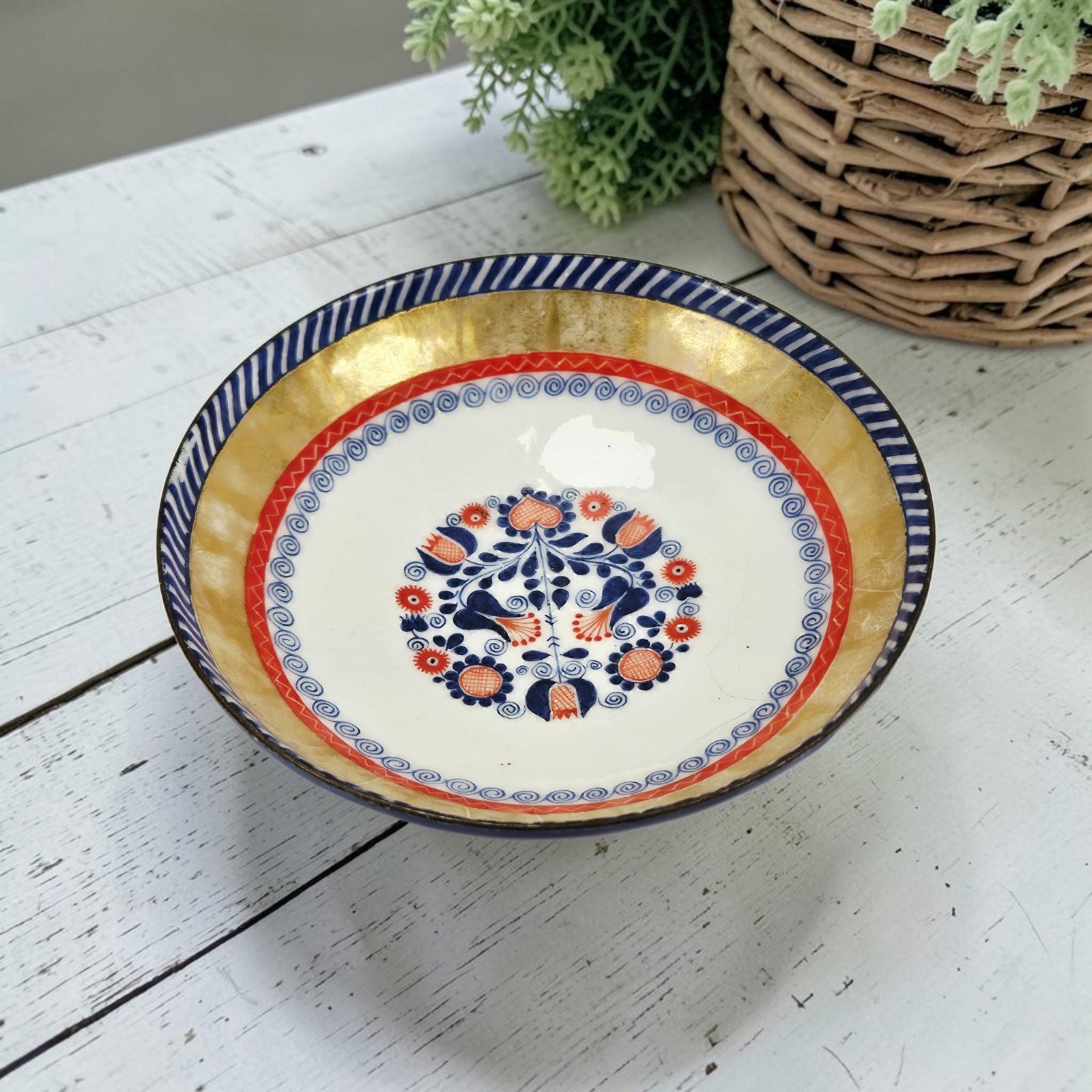 VTG Steinbock Email Austria Enamel on Copper Red Blue Gold Floral Trinket Dish 