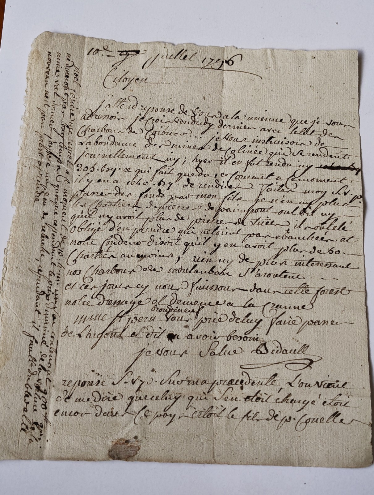 1796 French Revolutionary Letter Signed Bidault | Manuscript Business Correspond