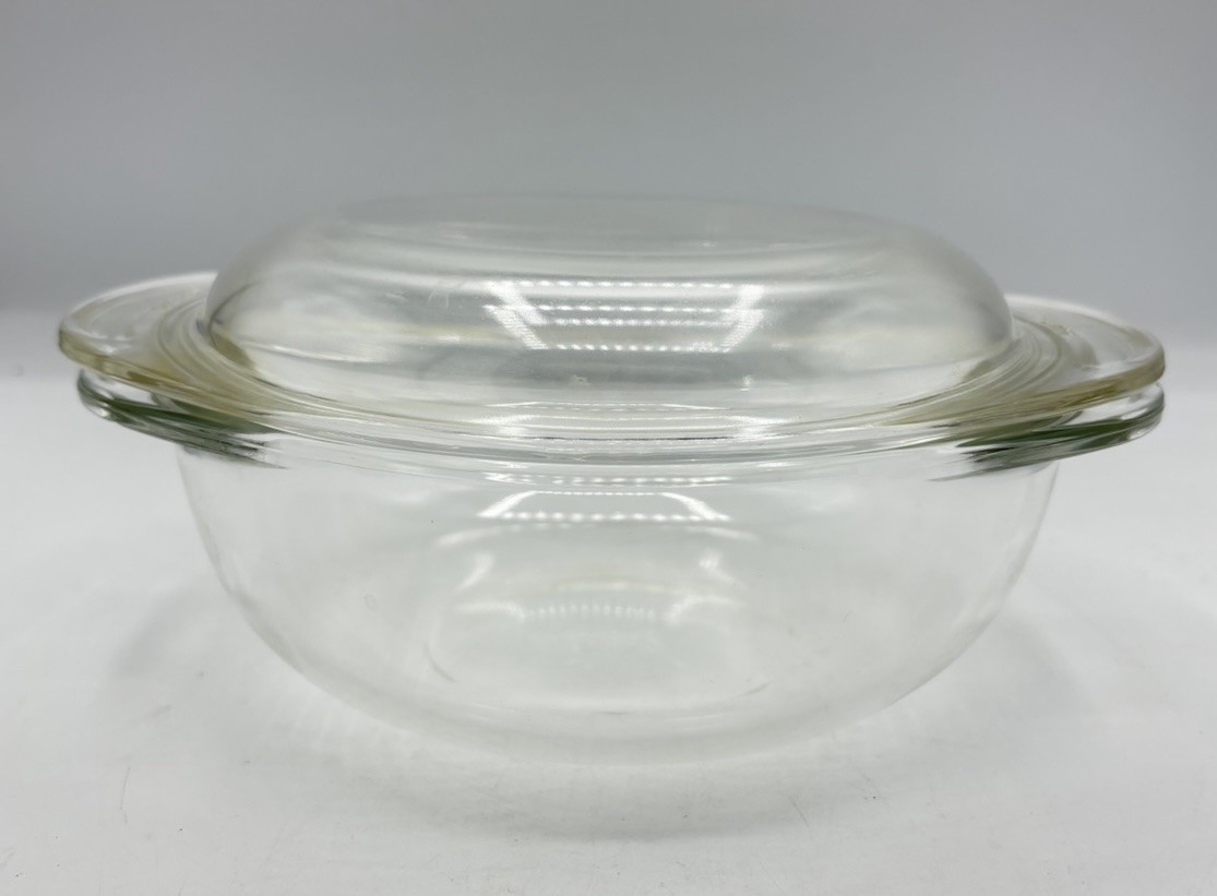 Vintage Pyrex #022 Clear Glass 1 Qt. Round Casserole Dish With Lid Baking Mixing