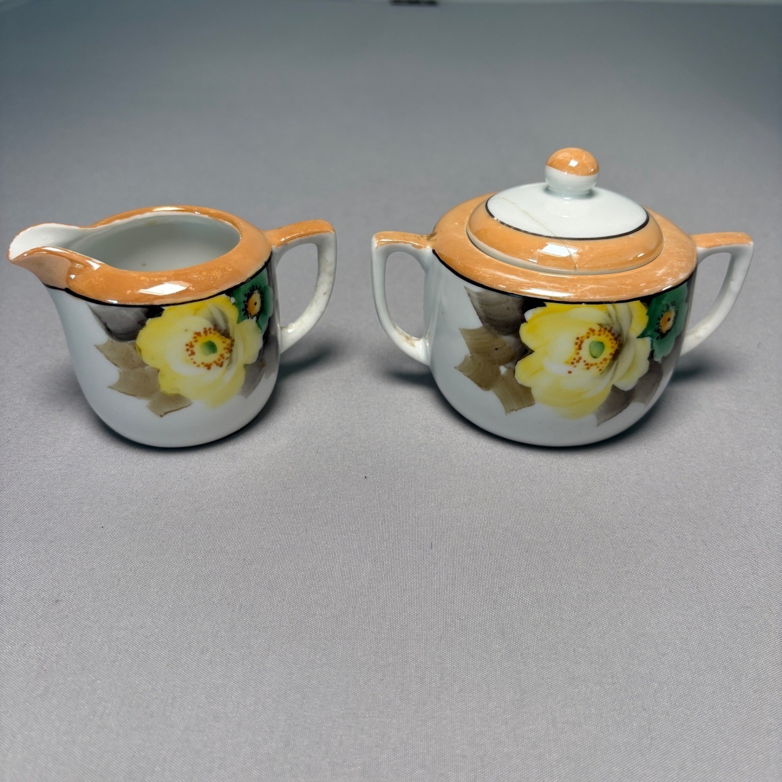 Vintage Noritake Hand Painted Lusterware Floral Creamer and Sugar Bowl Set Japan