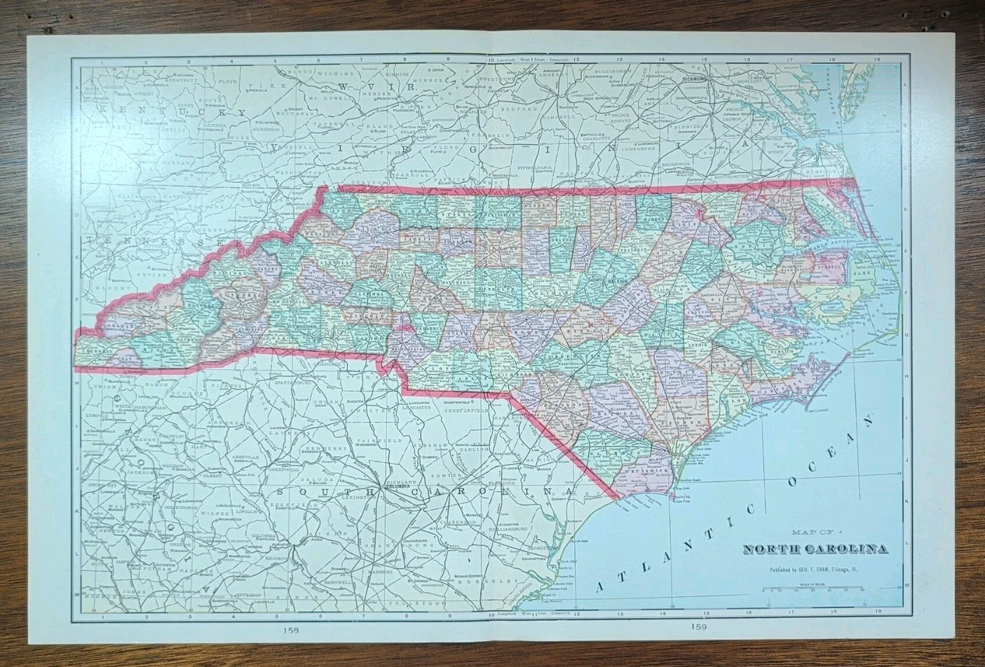 Vintage 1905 NORTH CAROLINA Map 22\