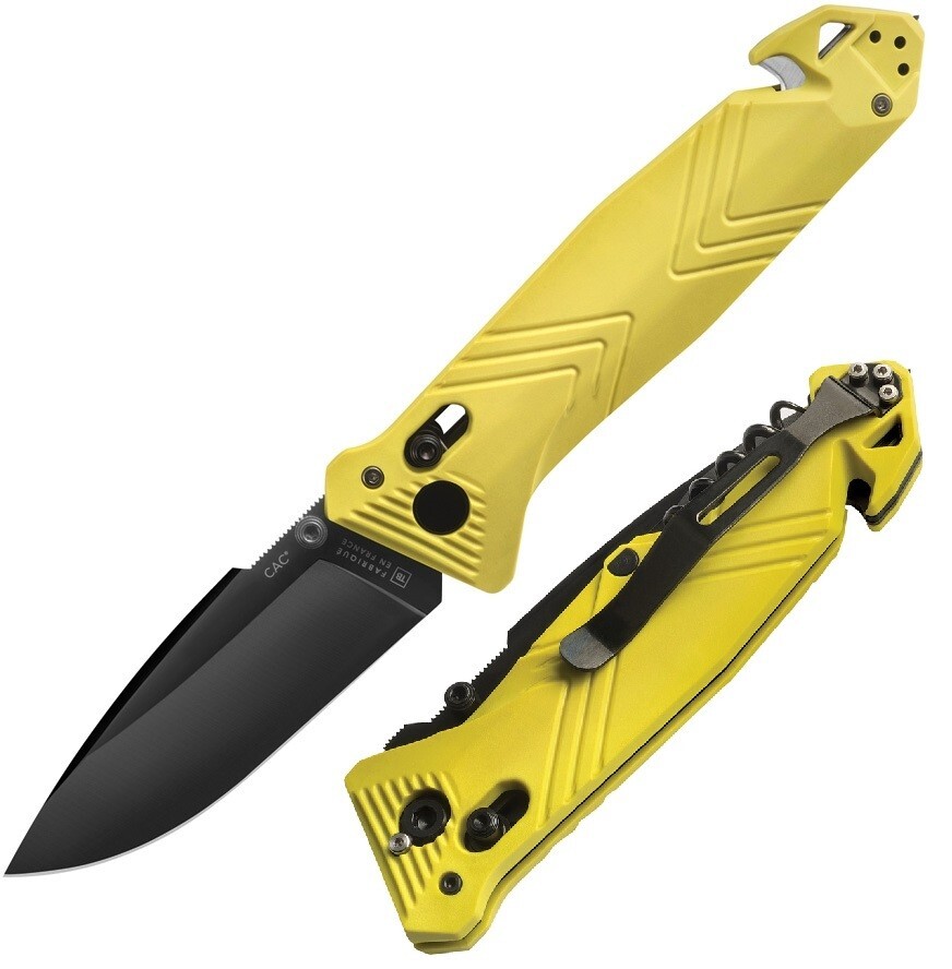 TB Outdoor CAC Axis Lock Folding Knife 3.75 Nitrox Steel Blade Yellow PA6 Handle