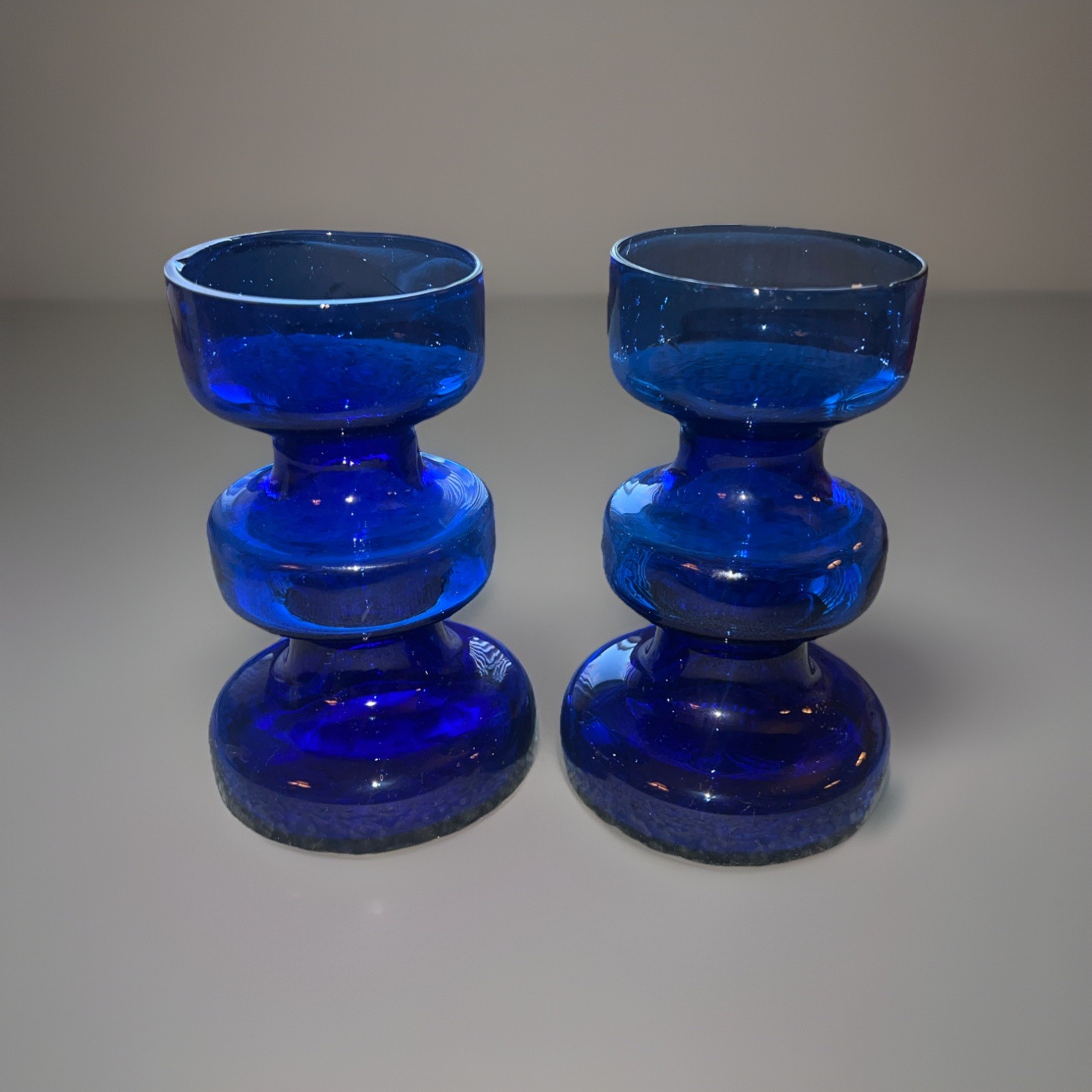 2 Vintage Finnish Cobalt Blue Vases The Hoop Vase by Tamara Aladin Finland  6.5”