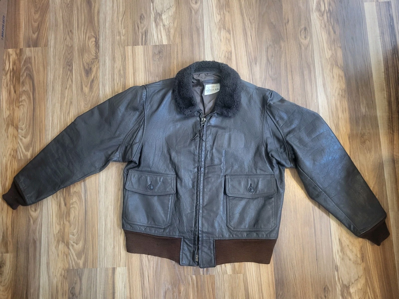 Vintage Named Top Gun Era G-1 Style Flight Jacket Brown Leather Bomber | Sz 46