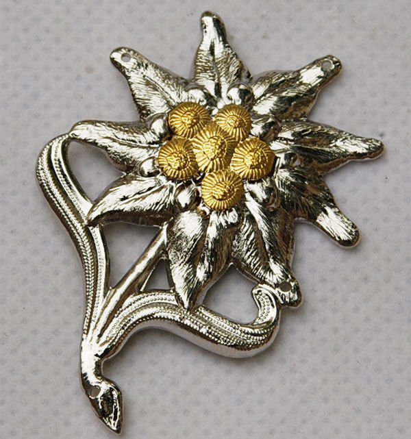 WWII German Officer Edelweiss Mountain Metal Cap Badge Insignia-GM005