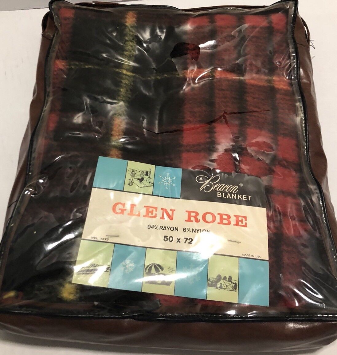 A Beacon Blanket Glen Robe MacQueen Tartan Rayon Nylon Old Stock 50” x 72”