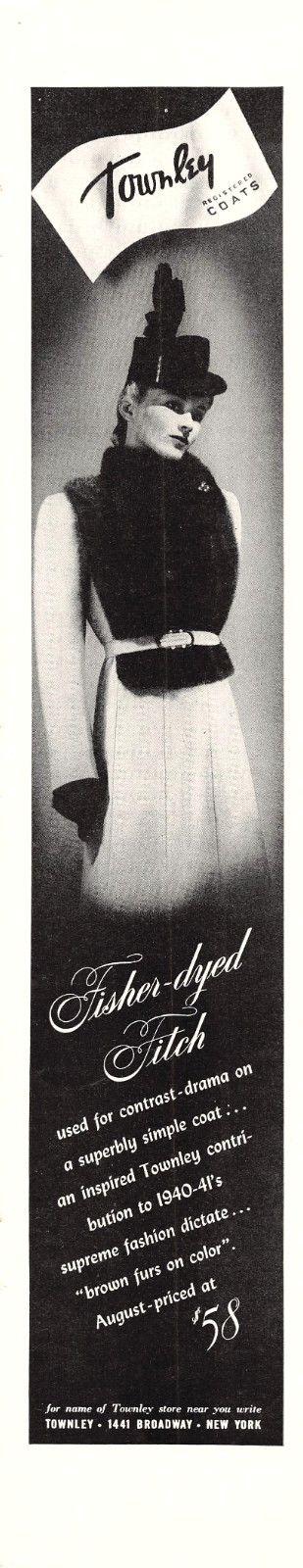 Townley Fisher Dyed Fitch Fur Trim Coat High Fashion 1940s Vtg Magazine Print Ad