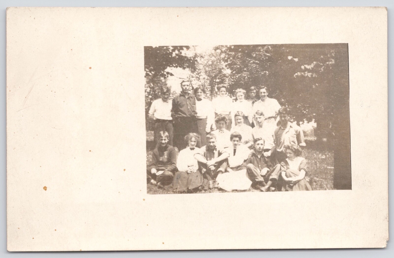 Postcard RPPC Close-knit Group of Young People Posing Outside circa 1910