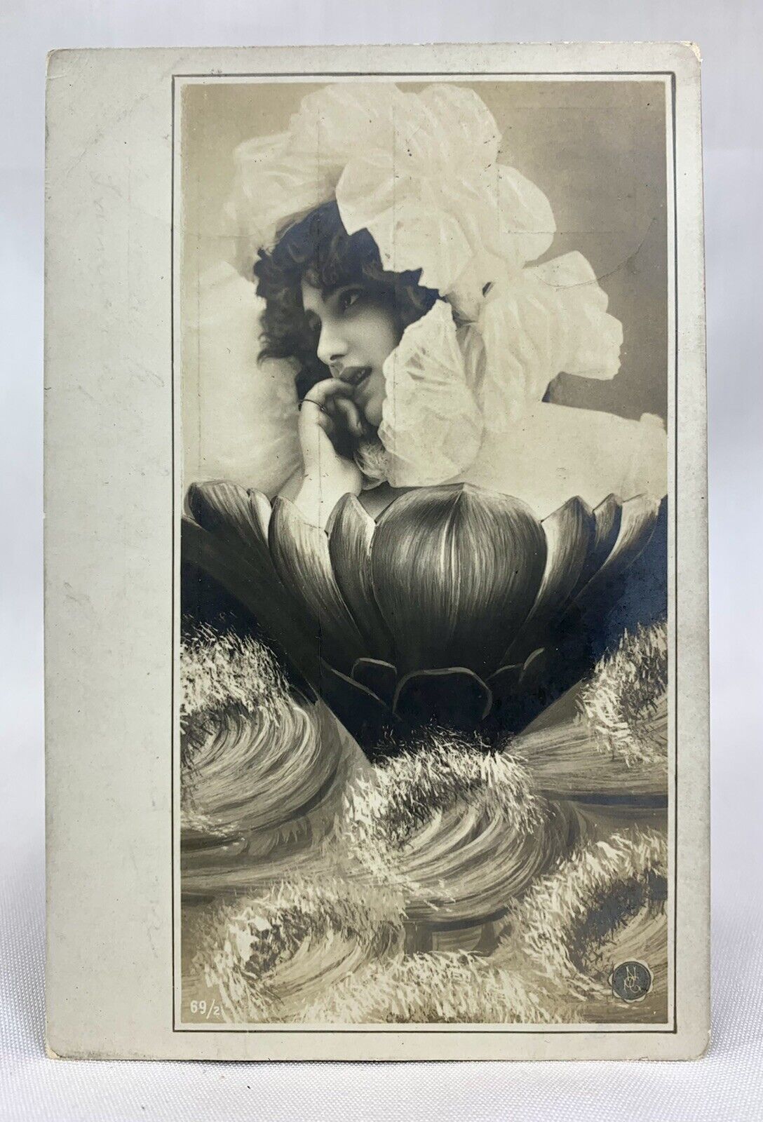 Antique NPG Serie 69 Risqué  Anna Held Art Nouveau Rising From Flower And Sea