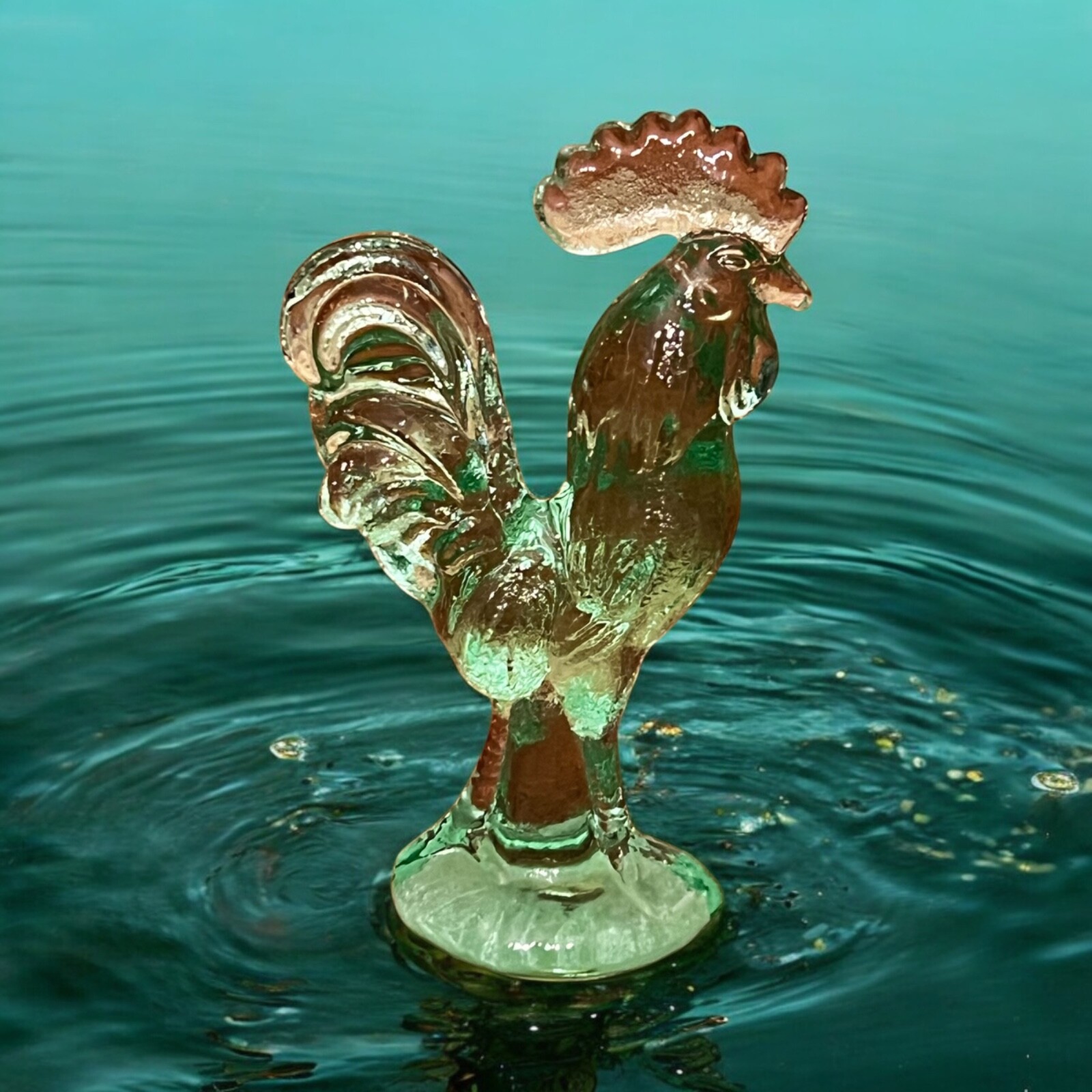 Vintage Green UV Reactive Glow Glass Rooster Chicken