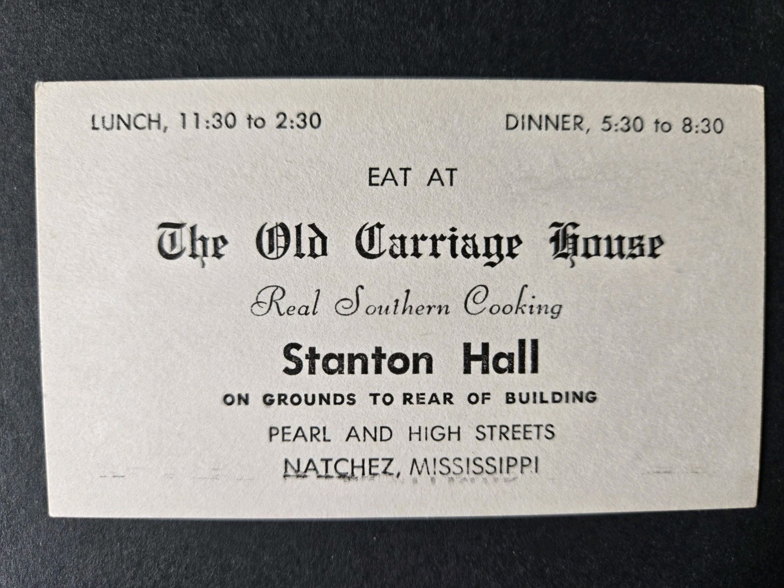 Eat At The Old Carriage House, Stanton Hall, Natchez, Mississippi Business Card Eat At The Old Carriage House, Stanton Hall, Natchez, Mississippi Business Card