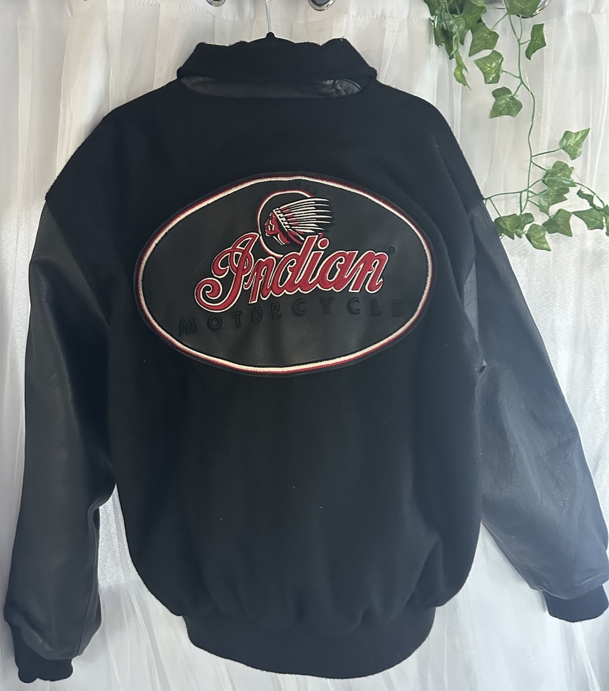Vintage leather Indian Motorcycle Black Jacket w/ Front Logo Patch