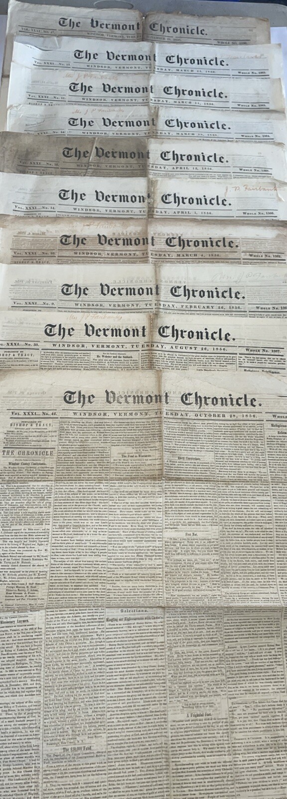 Lot of 10 1856 The Vermont Chronicle Newspapers Lot 3