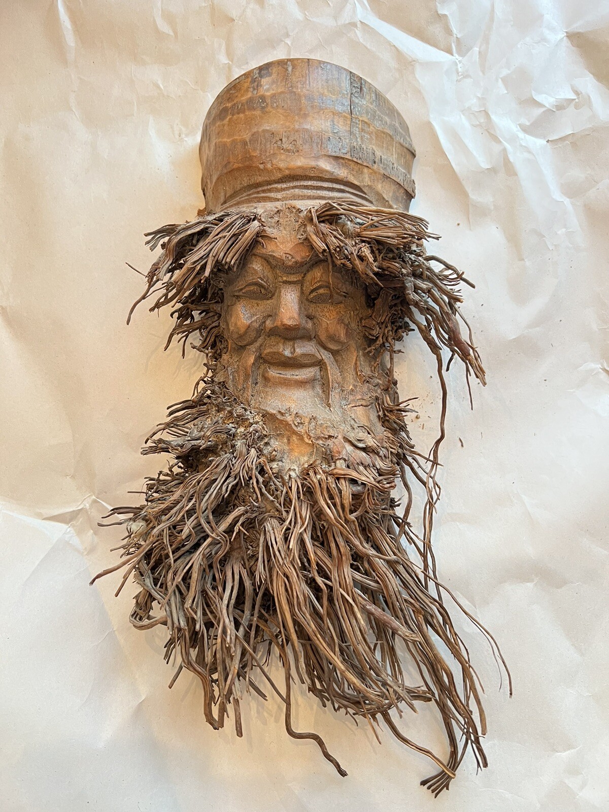 bamboo hand carved wall hanging face from Thailand very unique all one of a kind