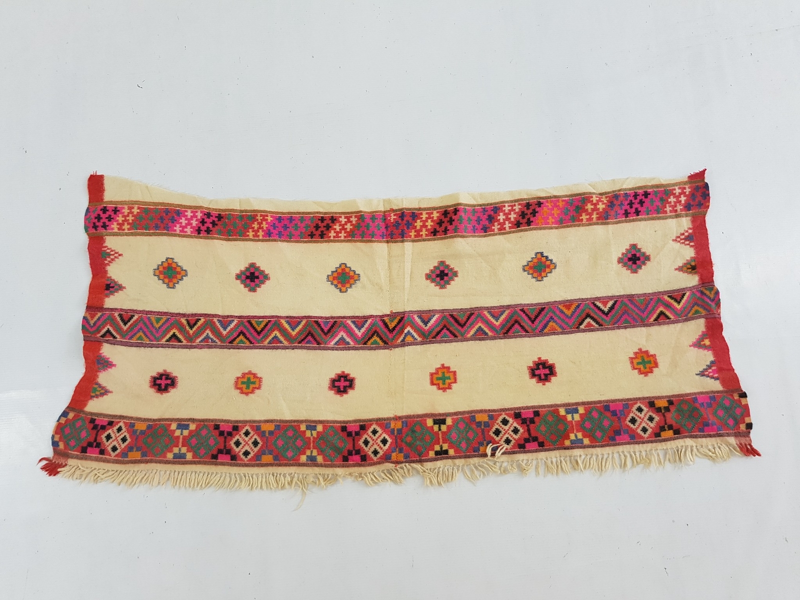 Vintage Traditional Handwoven Geometric Design Textile 40x17 inches Vintage Traditional Handwoven Geometric Design Textile 40x17 inches