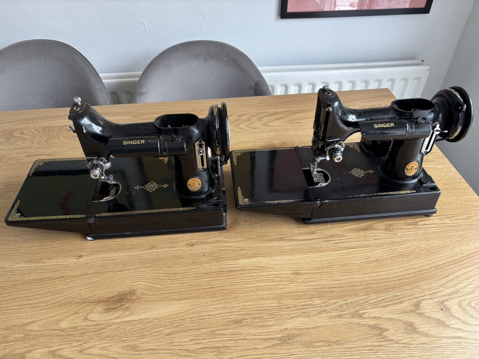 2 x Singer 221 sewing machine heads for spares/paint