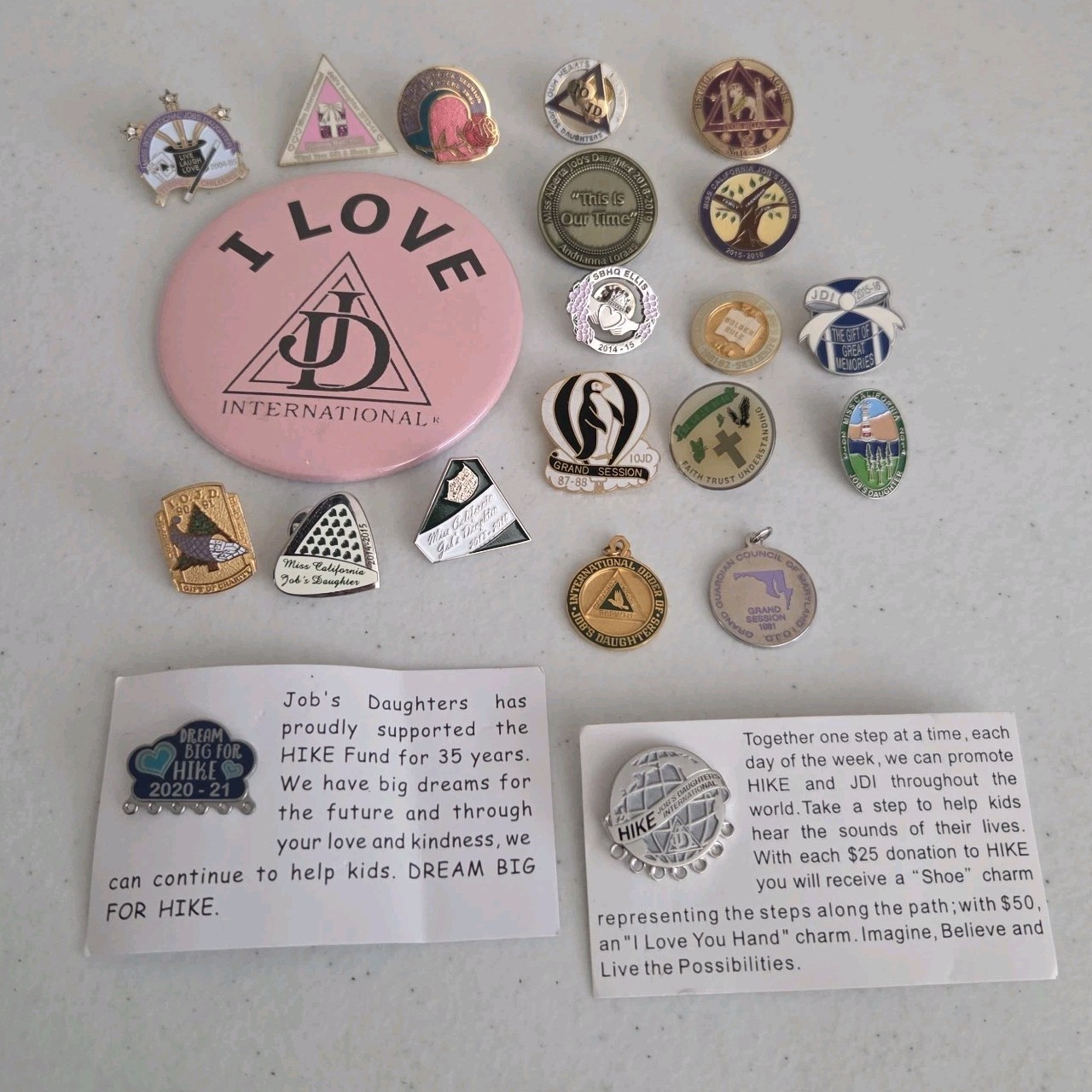 Job's Daughters International Pin Lot Masonic Fraternal IOJD Pendant Charm Vtg