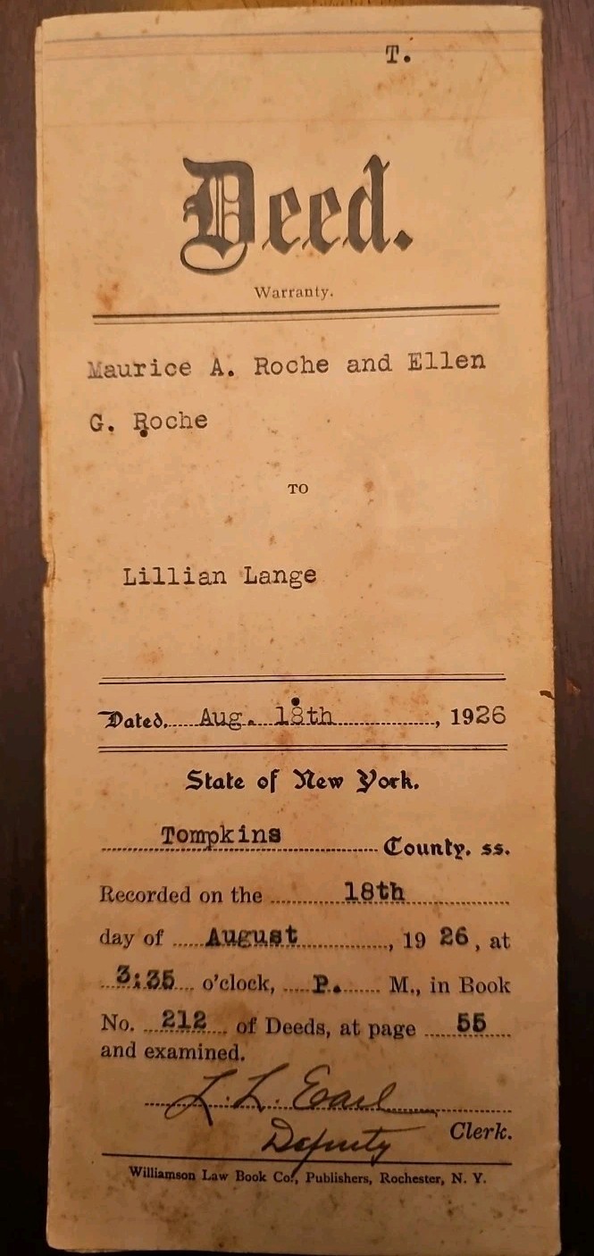 Vintage 1926 Deed College Ave Ithaca New York