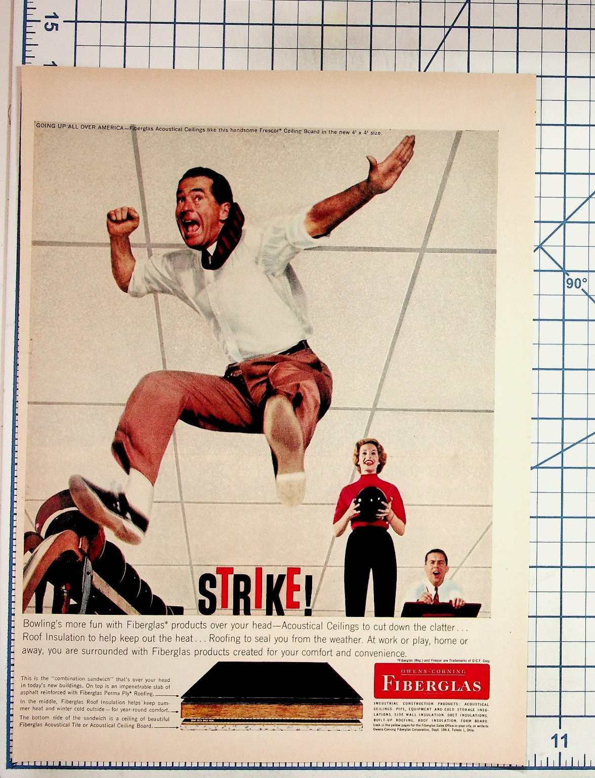 1950s Owens-Corning Fiberglas Bowling Strike Vintage Ad Ephemera Toledo Ohio 1950s Owens-Corning Fiberglas Bowling Strike Vintage Ad Ephemera Toledo Ohio