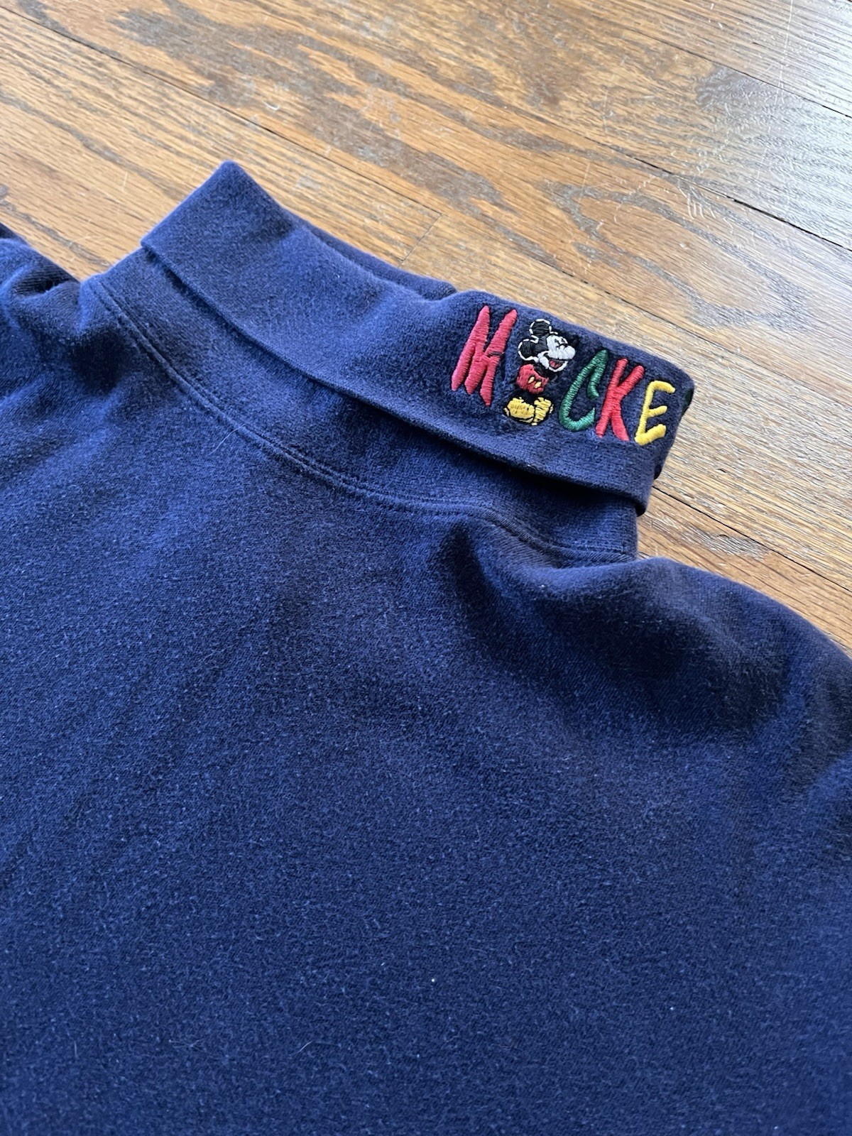 VTG Disney Mickey Mouse Embroidered Turtleneck Shirt Navy Sz Small Mickey & Co